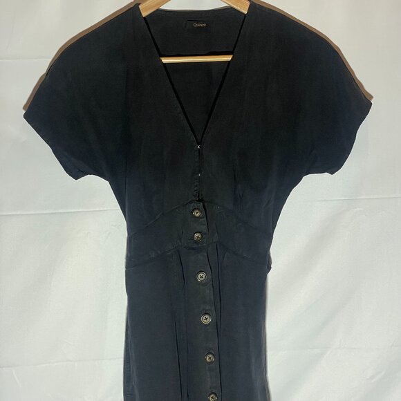 Quince Vintage Wash Tencel Button Front Dress Black sz XS Mini Short Sleeve - Picture 1 of 9